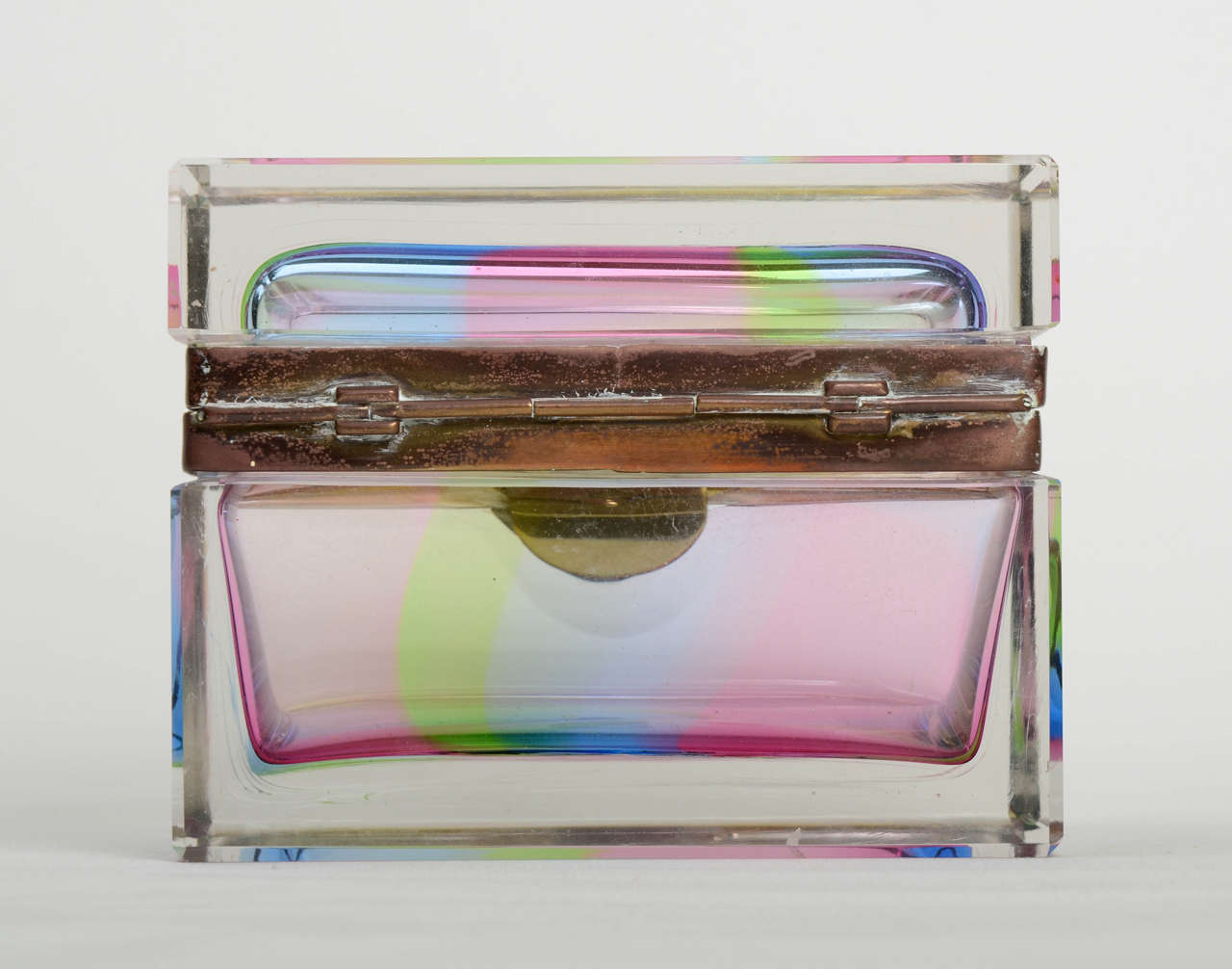 Glass & Brass Trimmed Lidded Box In Good Condition For Sale In Isle sur la Sorgue, Provence