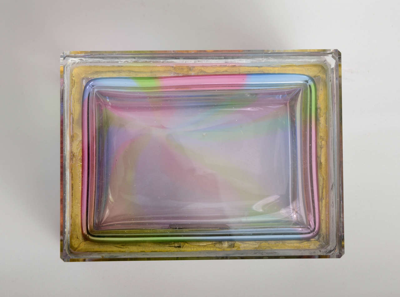 Glass & Brass Trimmed Lidded Box For Sale 3
