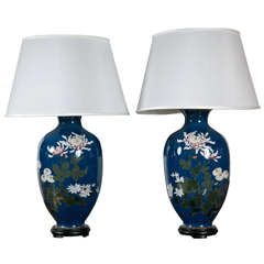 Pair of Antique Japanese Cloisonne Lamps