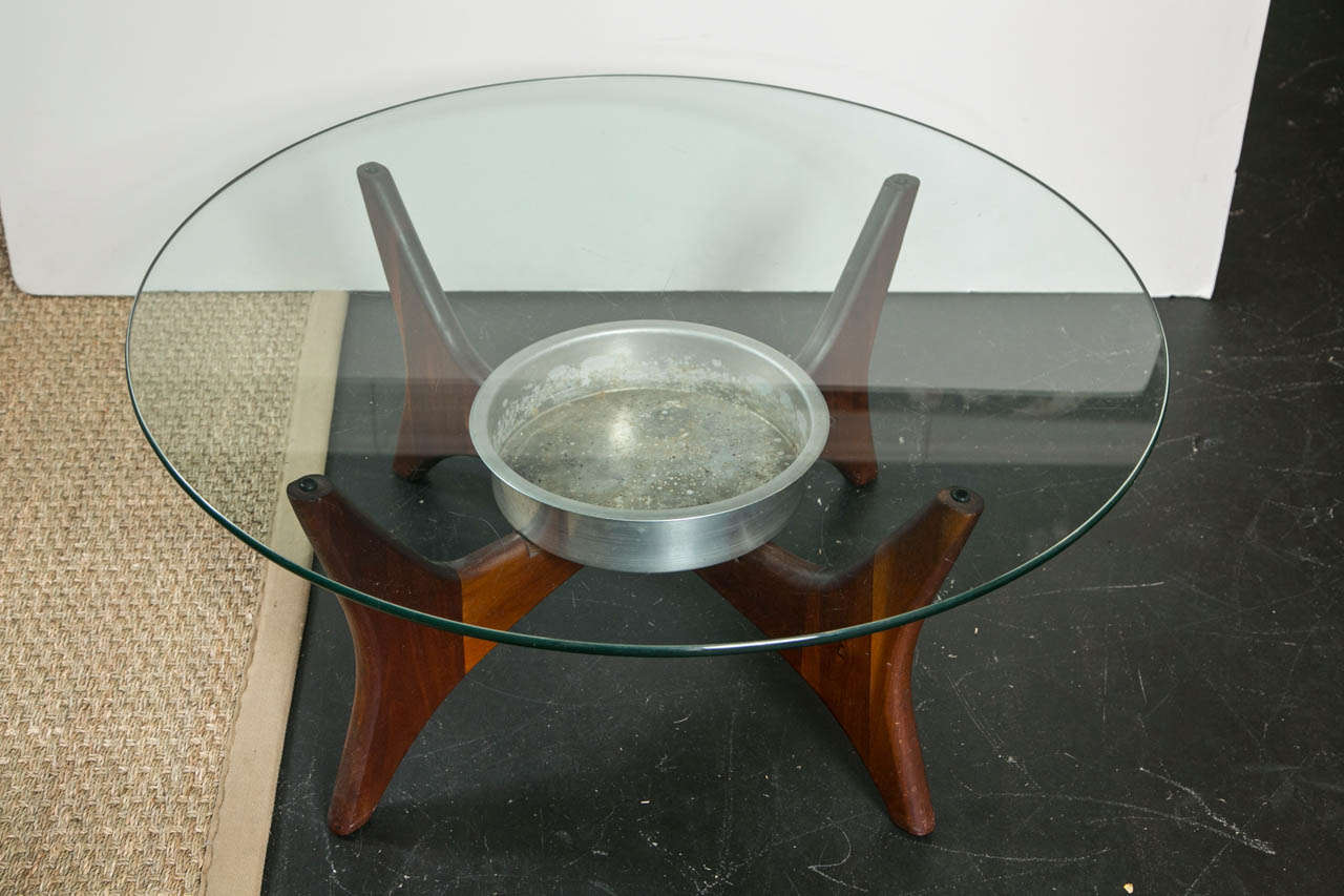 Mid-century coffee table signed Round Adrian Pearsall with unusual planter in center.