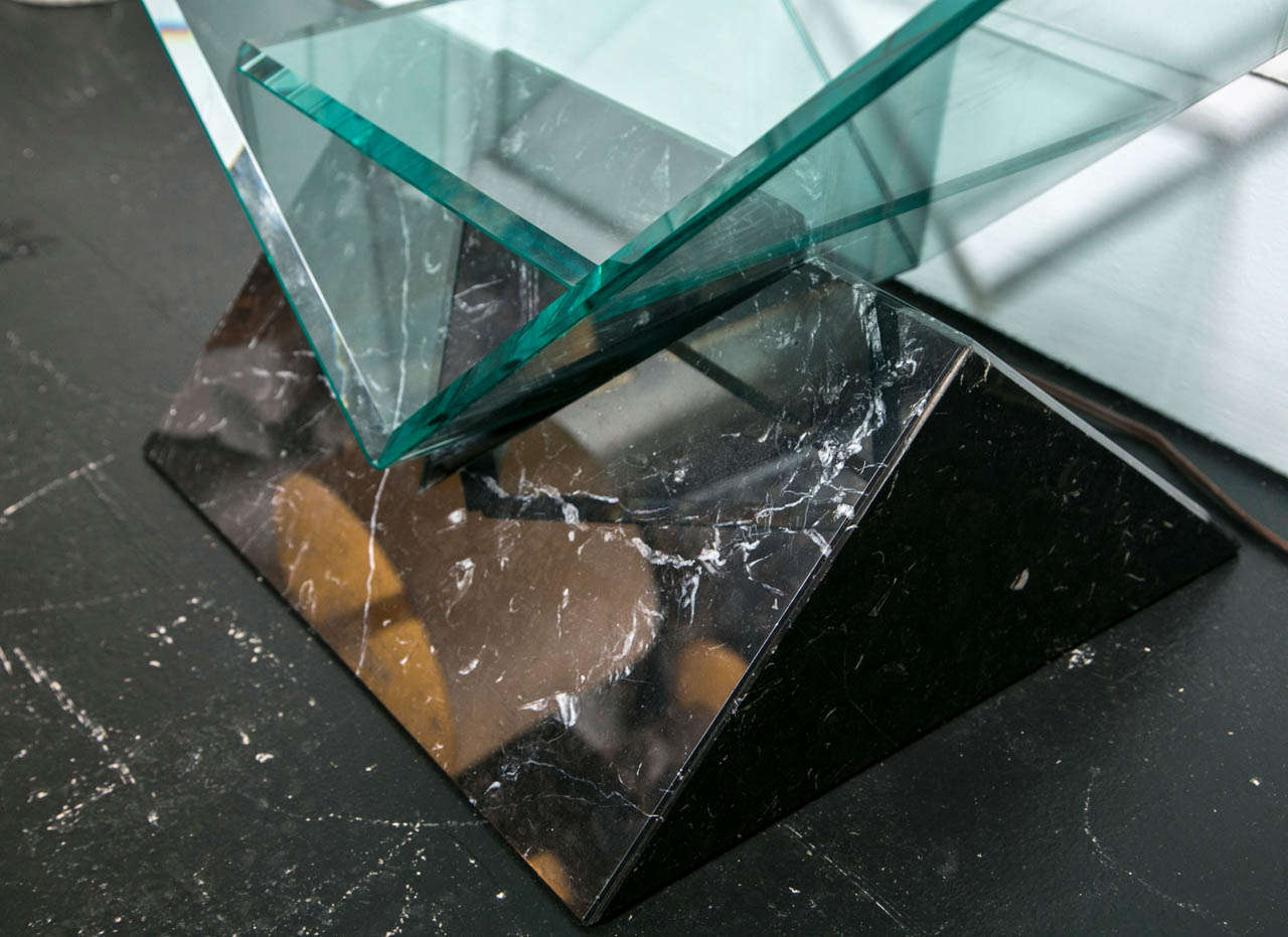 20th Century Roche Bobois Glass  Console Table with marble base