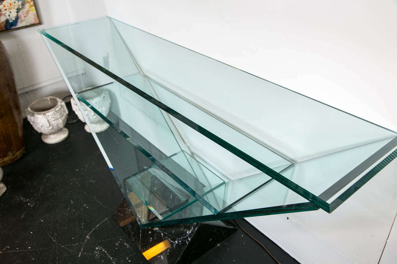 Roche Bobois Glass  Console Table with marble base 2