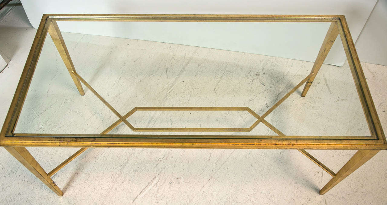 1940's Maison Ramsay Gilt Iron & Glass Coffee Table