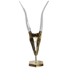 Brass & Glass Antelope Head Sculpture manner of Springer