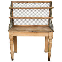 19th c. Antique English Potting Table with Wire Mesh Sides
