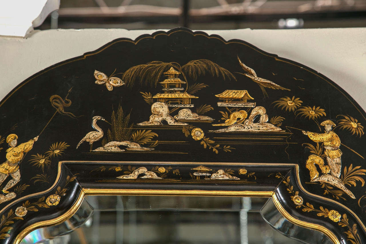 19th Century Black Lacquer and Chinoiserie Mirror 4