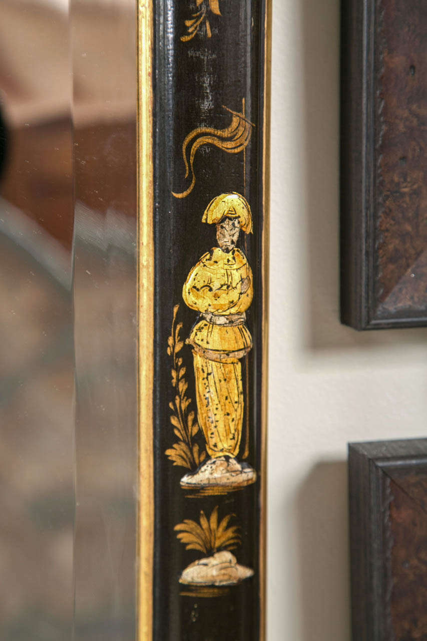 19th Century Black Lacquer and Chinoiserie Mirror In Good Condition In Stamford, CT