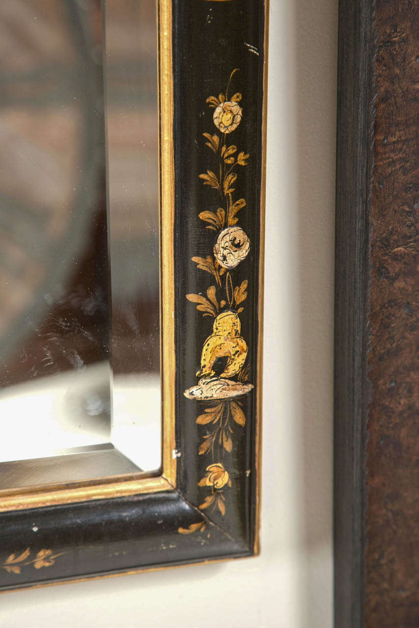 20th Century 19th Century Black Lacquer and Chinoiserie Mirror