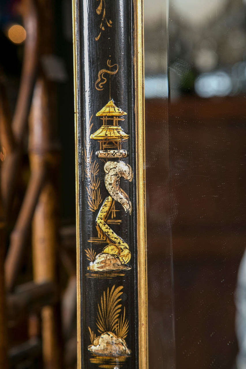 19th Century Black Lacquer and Chinoiserie Mirror 2