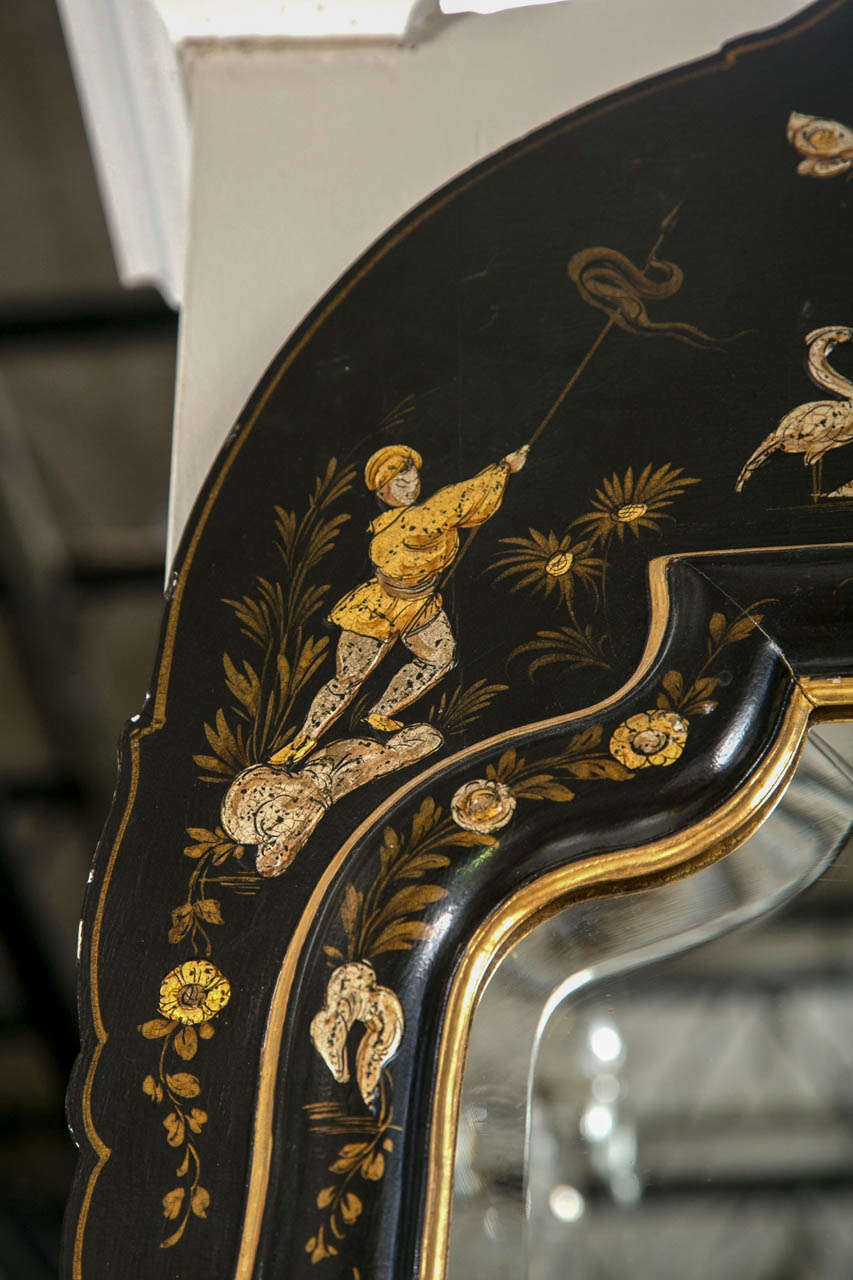 19th Century Black Lacquer and Chinoiserie Mirror 3