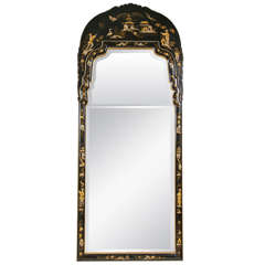 19th Century Black Lacquer and Chinoiserie Mirror
