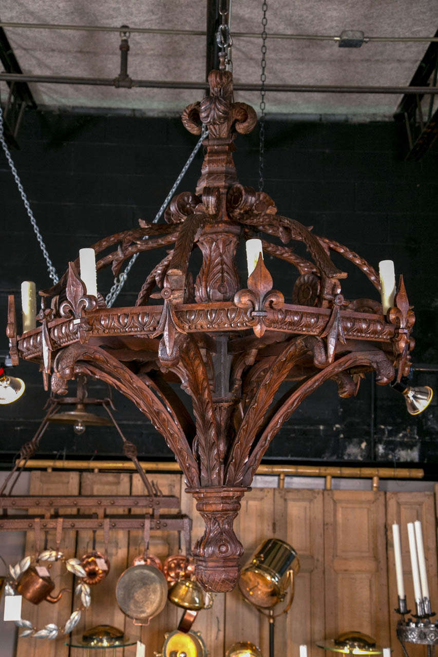 Large French walnut hanging chandelier