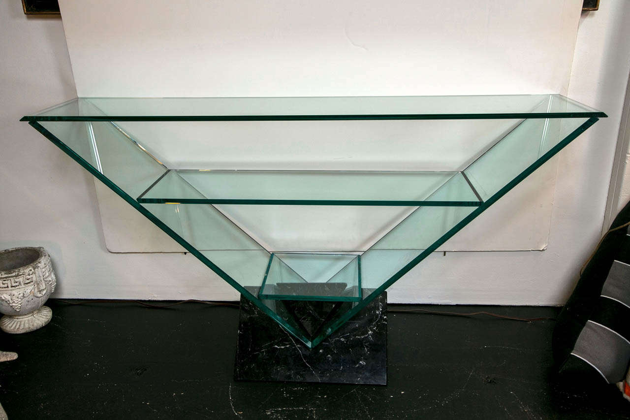 Roche Bobois Glass Console Table with marble base at 1stDibs