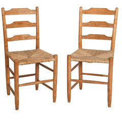 Antique Pair of "Russell" Rush-Seated Turned Chairs, English, Circa 1929