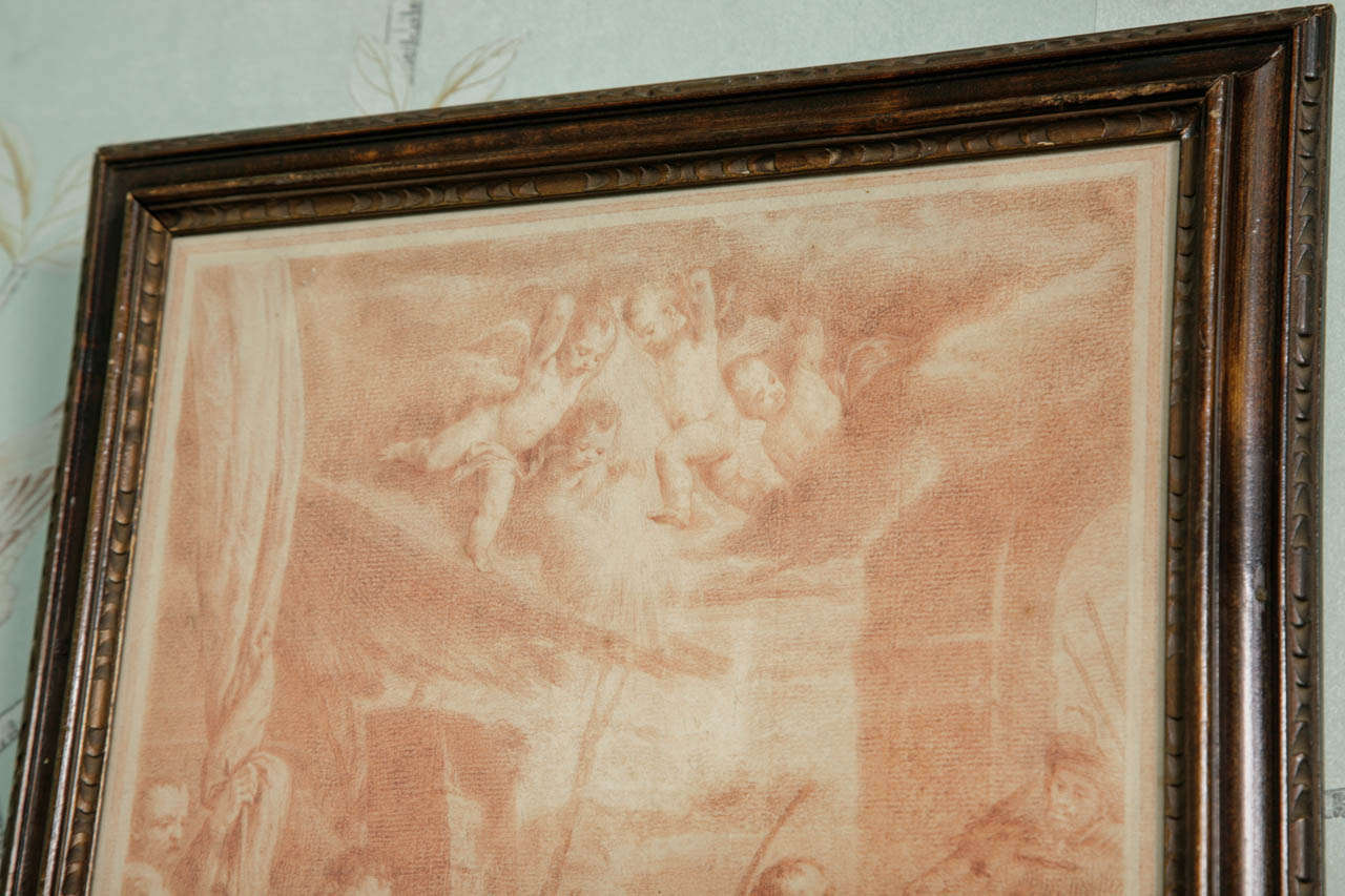 Glass  18th Century Italian Red Chalk Drawing 'Adoration of the Shepherds' For Sale