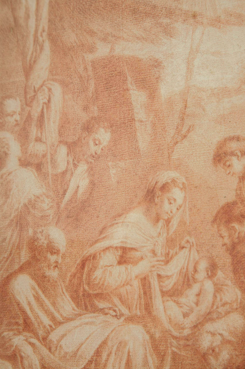 18th Century and Earlier  18th Century Italian Red Chalk Drawing 'Adoration of the Shepherds' For Sale