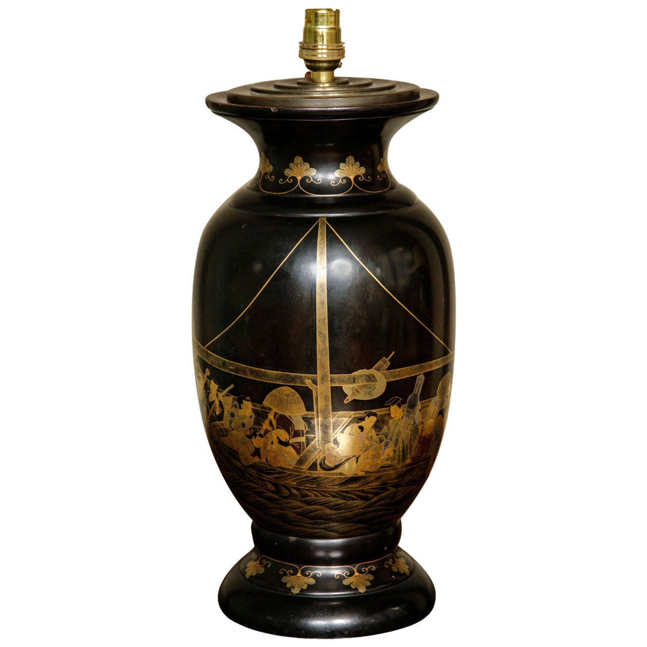 Large Japanese Black Lacquer Table Lamp, Meiji at 1stdibs