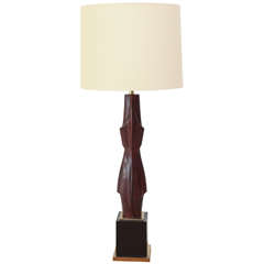 Scupltural Walnut Table Lamp by Laurel