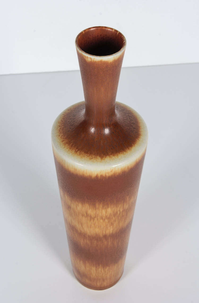 Scandinavian Modern Tall Haresfur Glaze Vase by Berndt Friberg for Gustavsberg For Sale