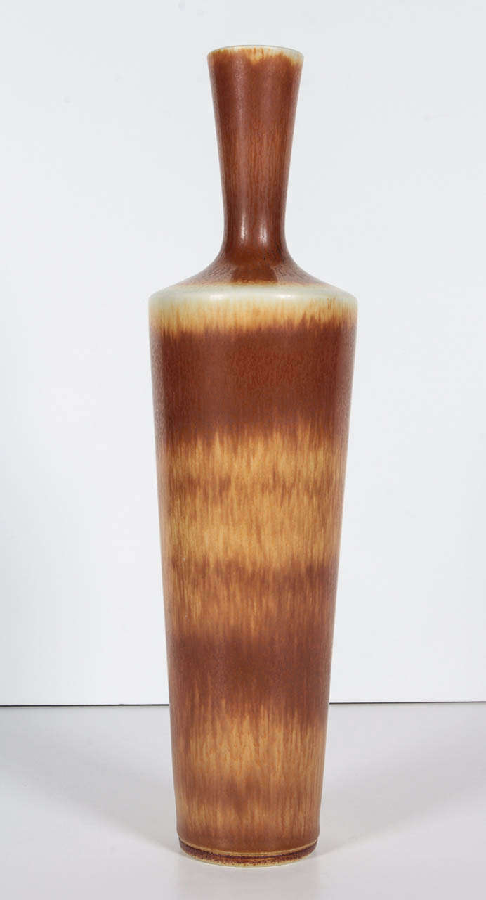 Swedish Tall Haresfur Glaze Vase by Berndt Friberg for Gustavsberg For Sale