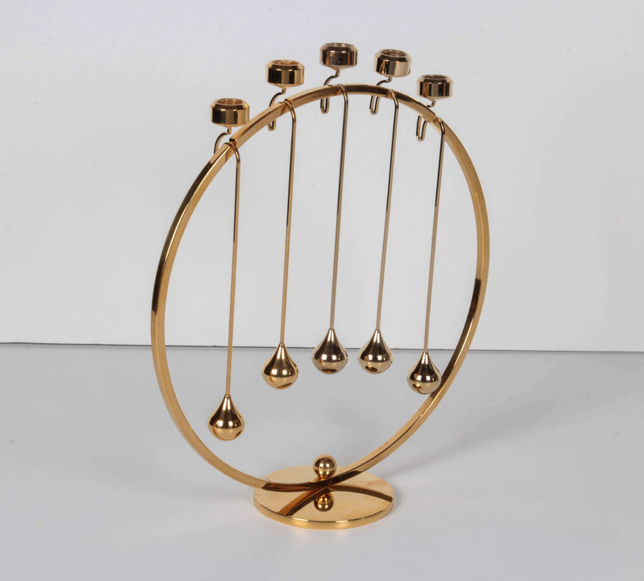 Scandinavian Modern Sculptural Brass Pendulum Candelabra