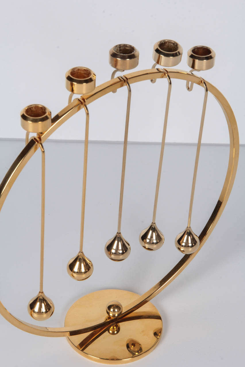 Danish Sculptural Brass Pendulum Candelabra