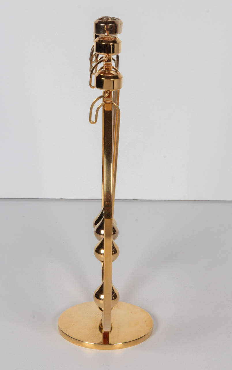 Sculptural Brass Pendulum Candelabra In Excellent Condition In New York, NY