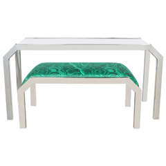 Chrome Console and Upholstered Bench