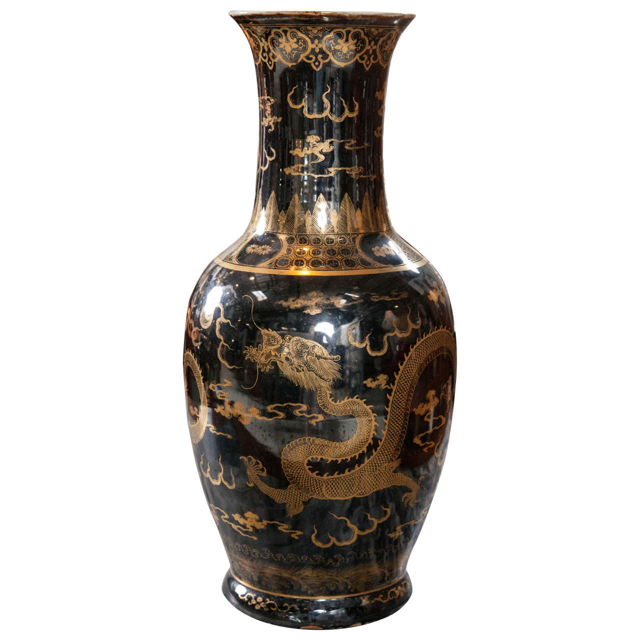 Late Qing Dynasty Chinese Mirror Black Vase For Sale at 1stDibs black