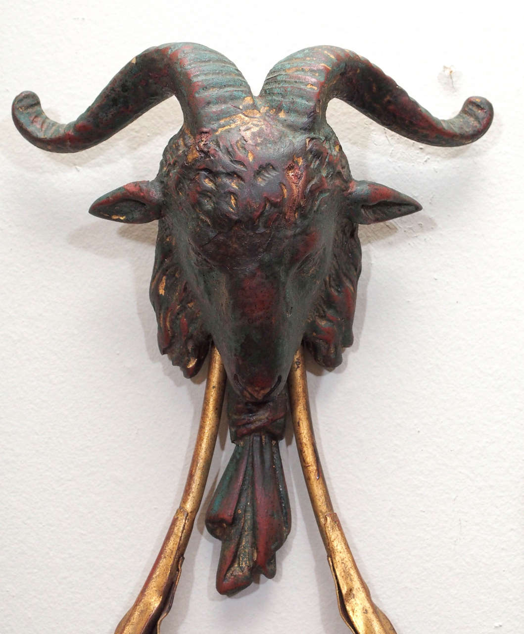 Pair of Ram's Head Two-arm Sconces In Excellent Condition In New Orleans, LA