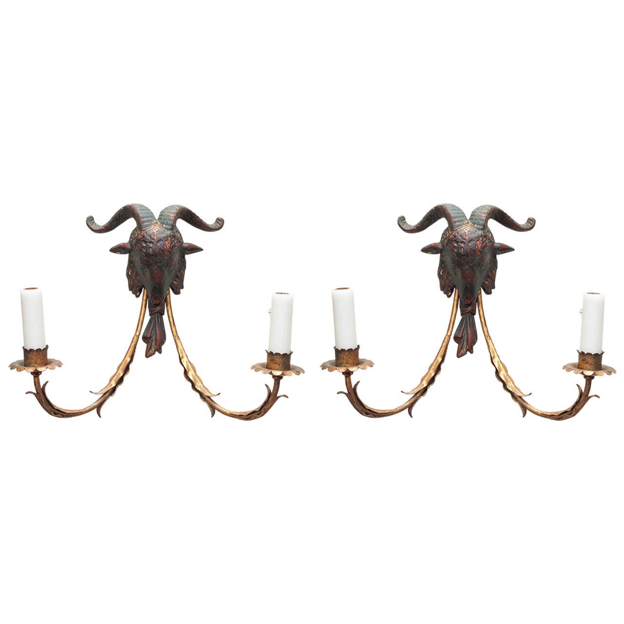 Pair of Ram's Head Two-arm Sconces