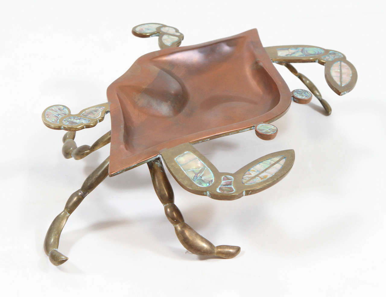Mid-20th Century Vintage Brass Abalone Crab Serving Dish For Sale