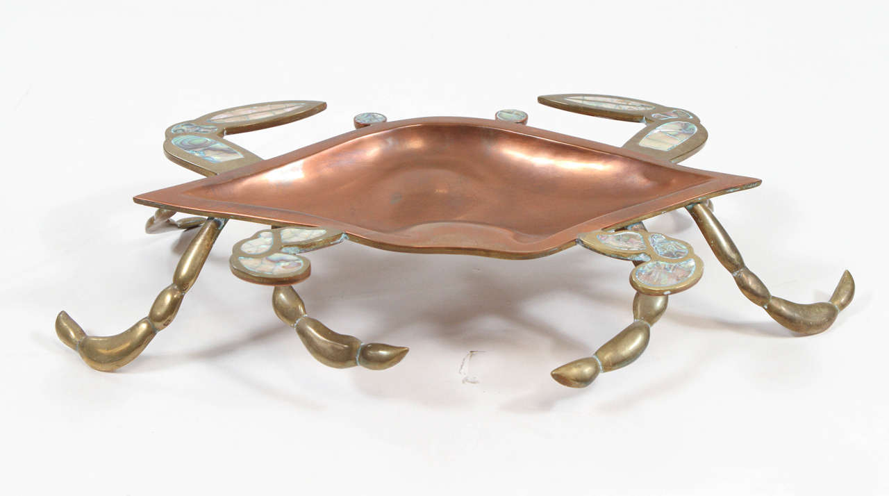 Vintage Brass Abalone Crab Serving Dish For Sale 1