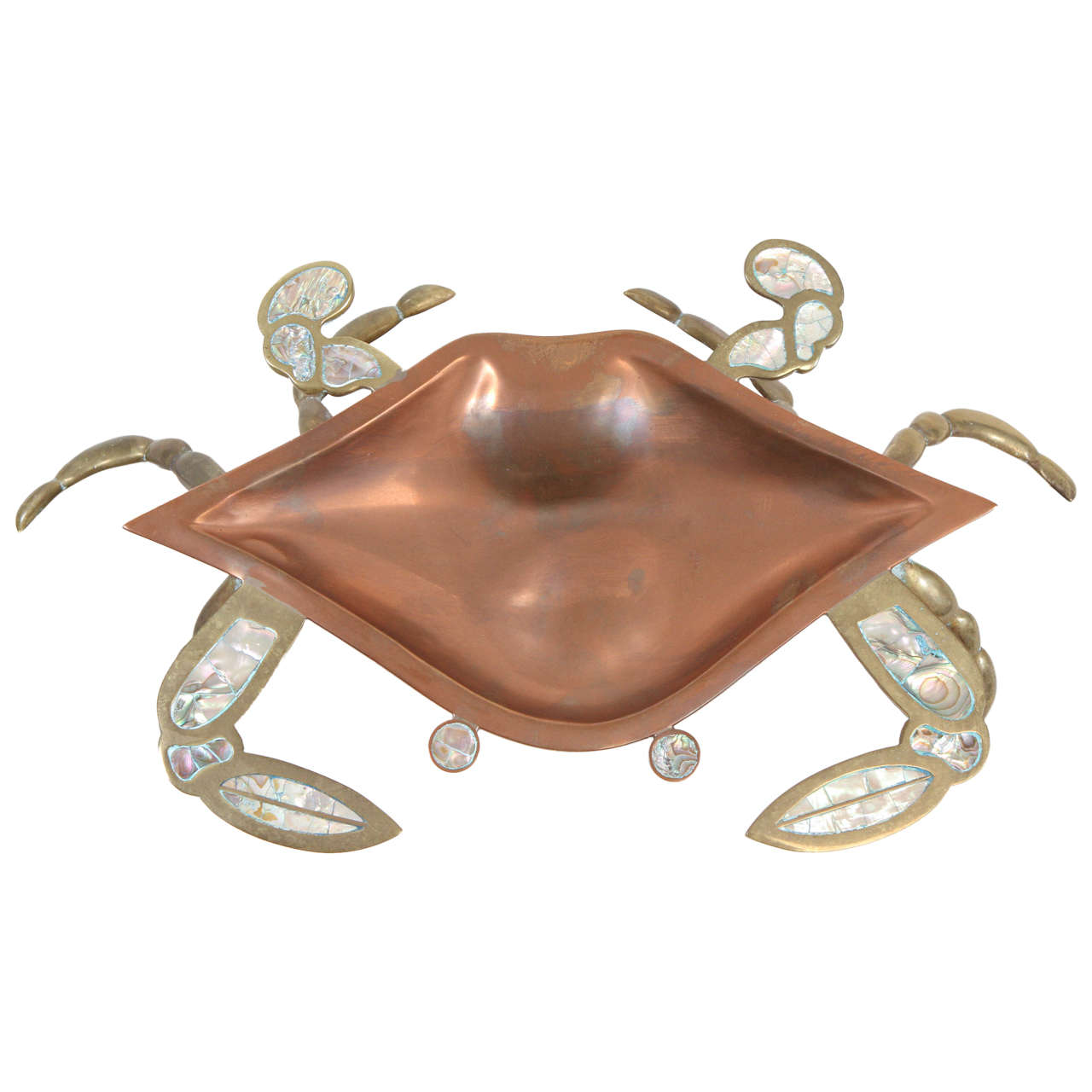 Vintage Brass Abalone Crab Serving Dish For Sale