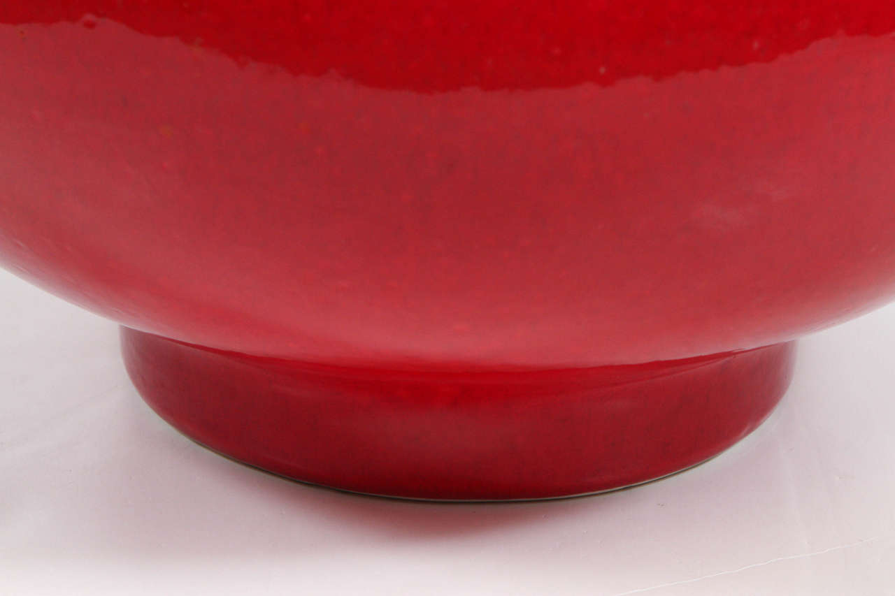 Glazed Mid-Century Ceramic Planter with High Gloss Red Glaze