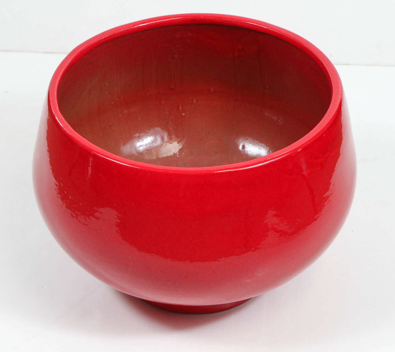 Mid-Century Ceramic Planter with High Gloss Red Glaze 2