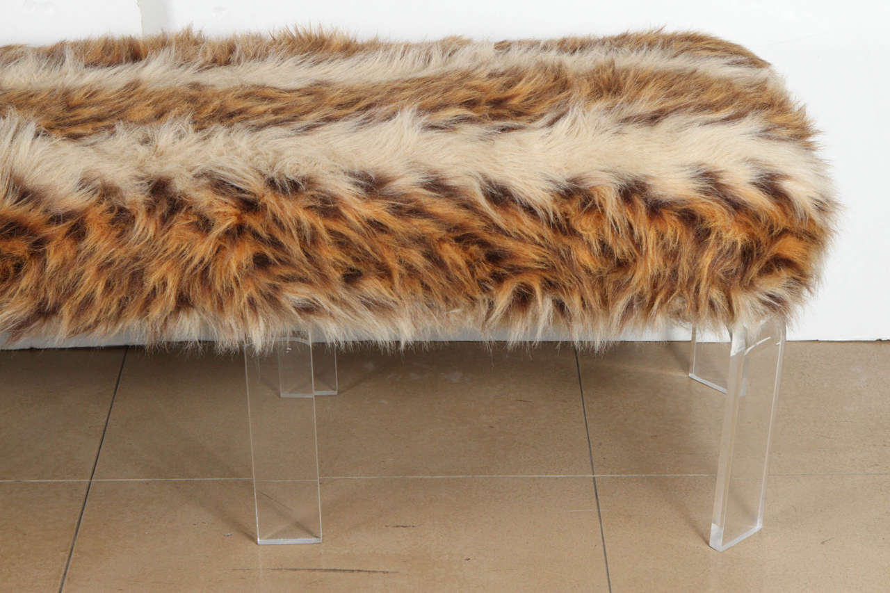 Mid-Century Modern 1970s Faux Fur Lucite Bench For Sale