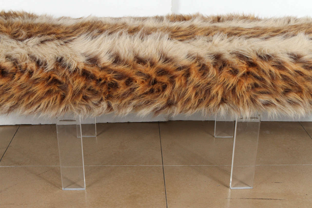Late 20th Century 1970s Faux Fur Lucite Bench For Sale