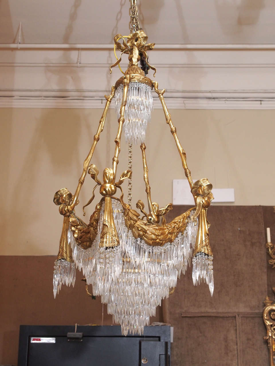 Pair of fabulous Empress Eugenie crystal and ormolu chandeliers. Parisian design, circa 1880s-1890s.
