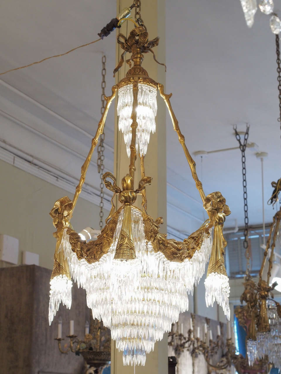 Pair of Fabulous Empress Eugenie Crystal and Ormolu Chandeliers 3