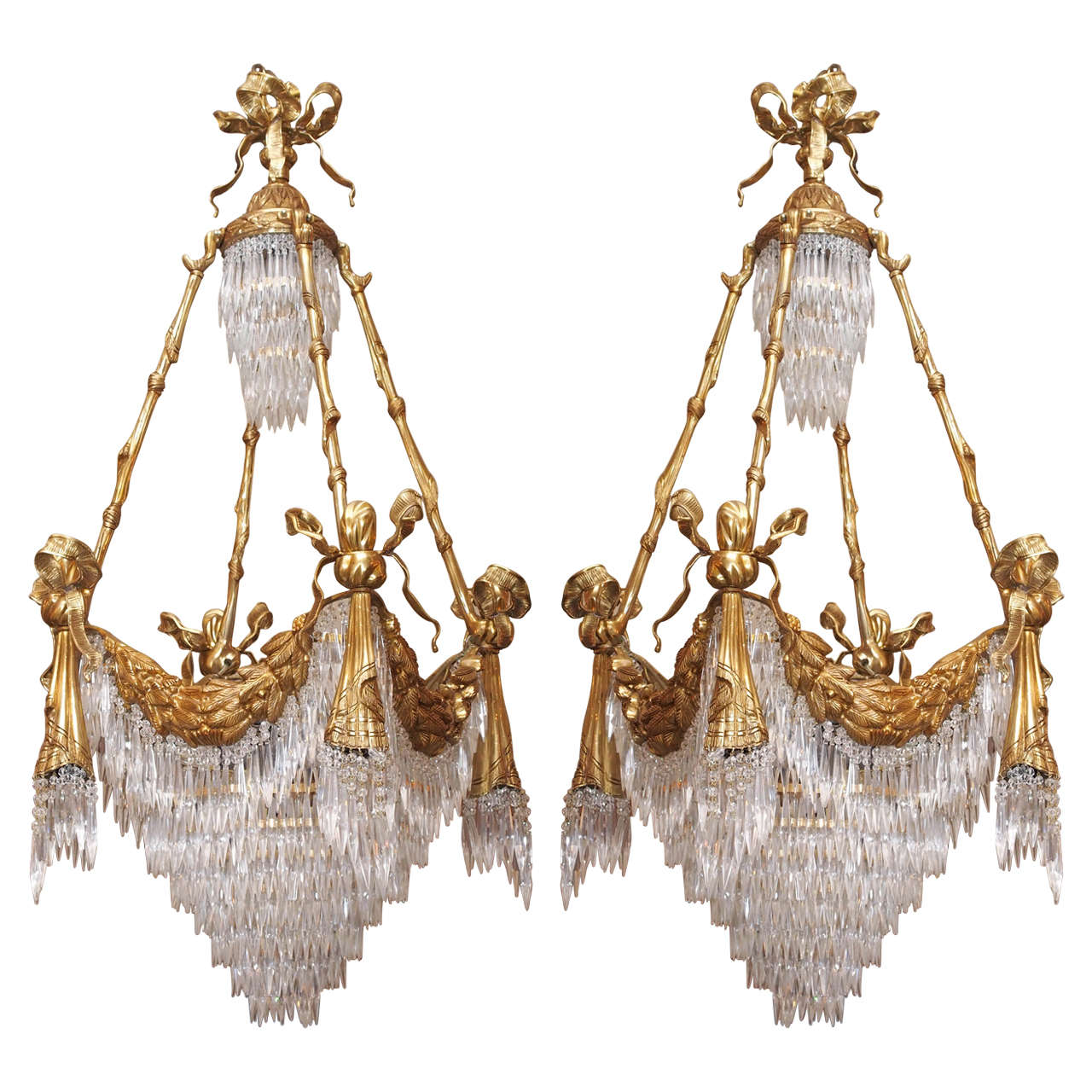 Pair of Fabulous Empress Eugenie Crystal and Ormolu Chandeliers