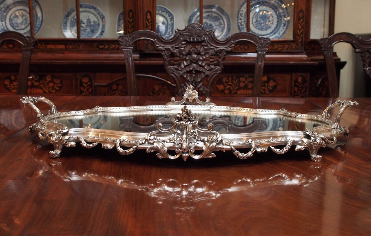 Antique French Silver Bronze Mirrored Plateau, circa 1850 In Excellent Condition In New Orleans, LA