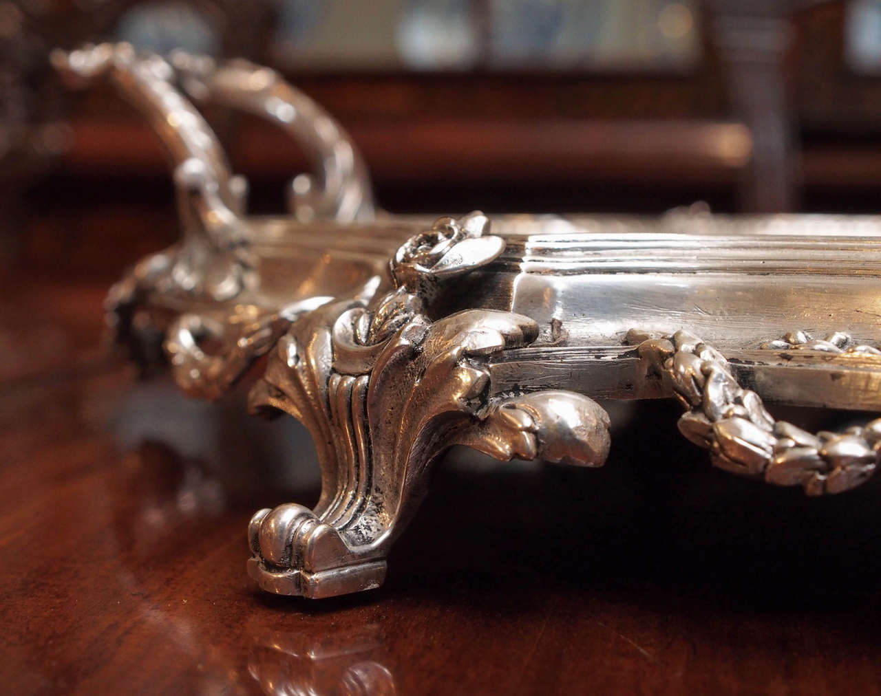 Antique French Silver Bronze Mirrored Plateau, circa 1850 2