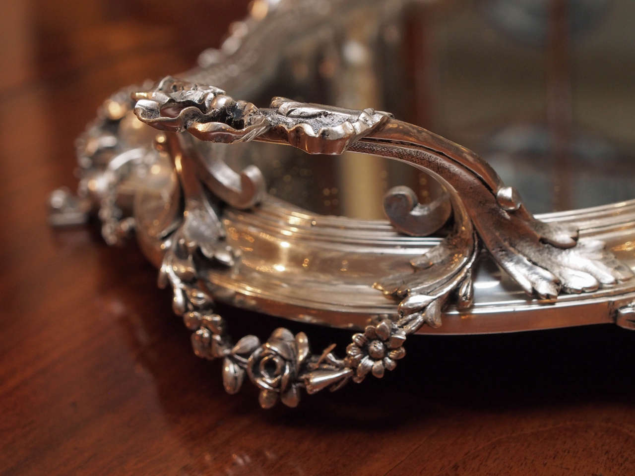 Antique French Silver Bronze Mirrored Plateau, circa 1850 3