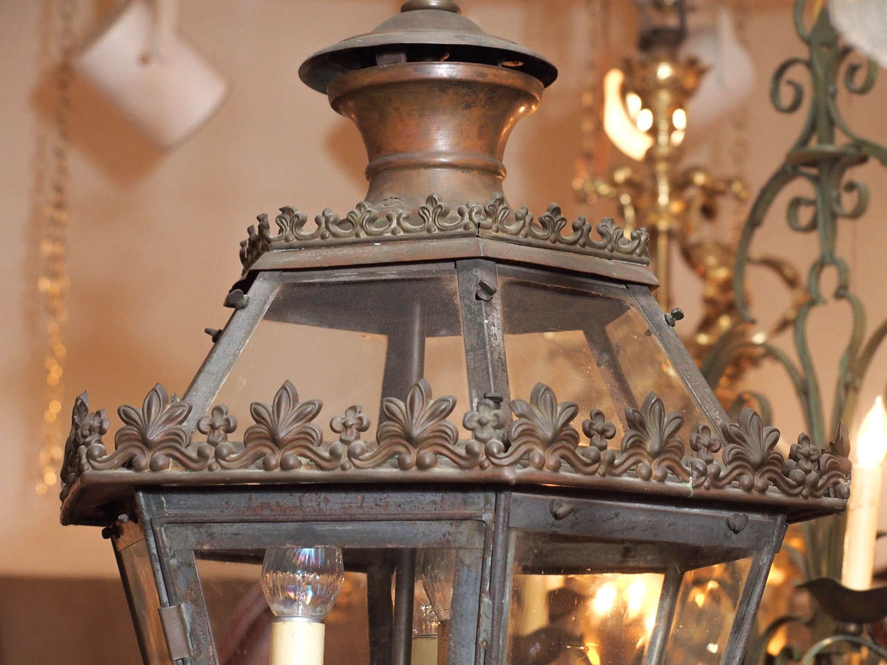 Antique French Iron Lantern In Excellent Condition In New Orleans, LA