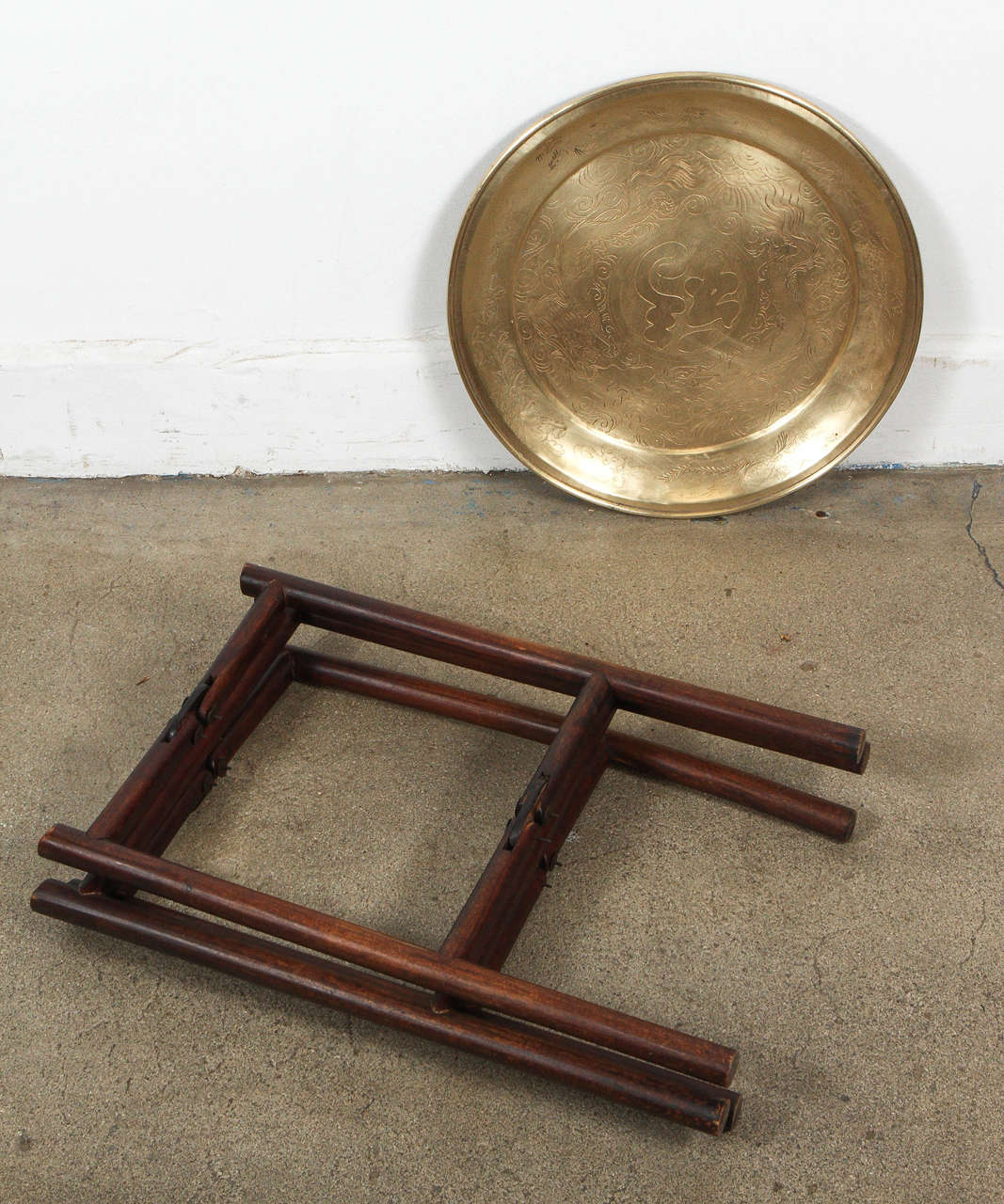 Brass Tray Side Table on Folding Stand 1
