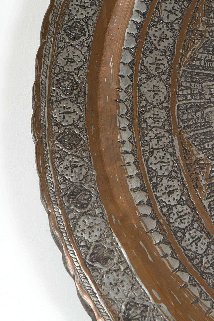 Hand-Carved Antique Mamulke Persian Wall Hanging Tray