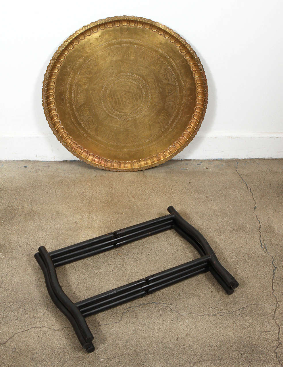 20th Century Moroccan Brass Tray Table on Folding Stand