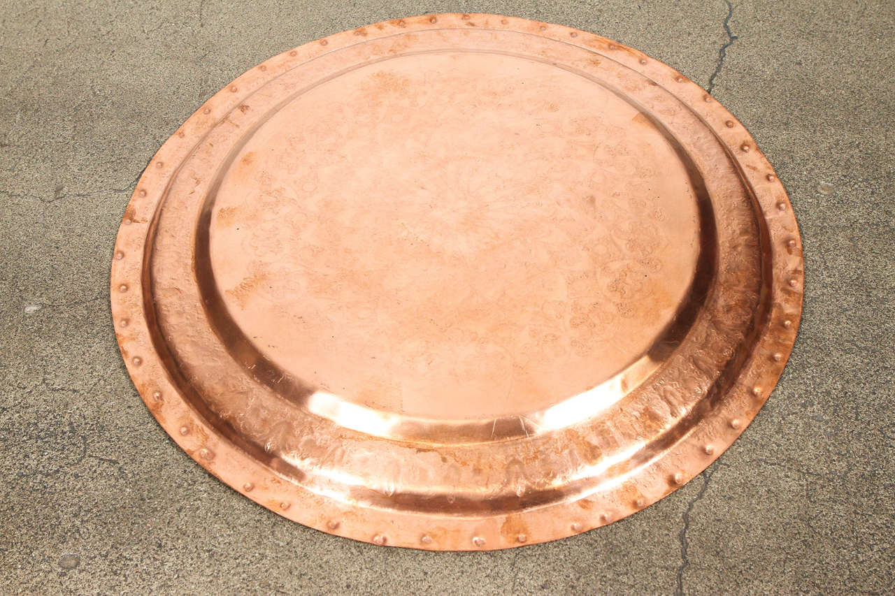 20th Century Large Antique Moroccan Hammered Copper Tray Platter