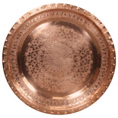 Large Antique Moroccan Hammered Copper Tray Platter
